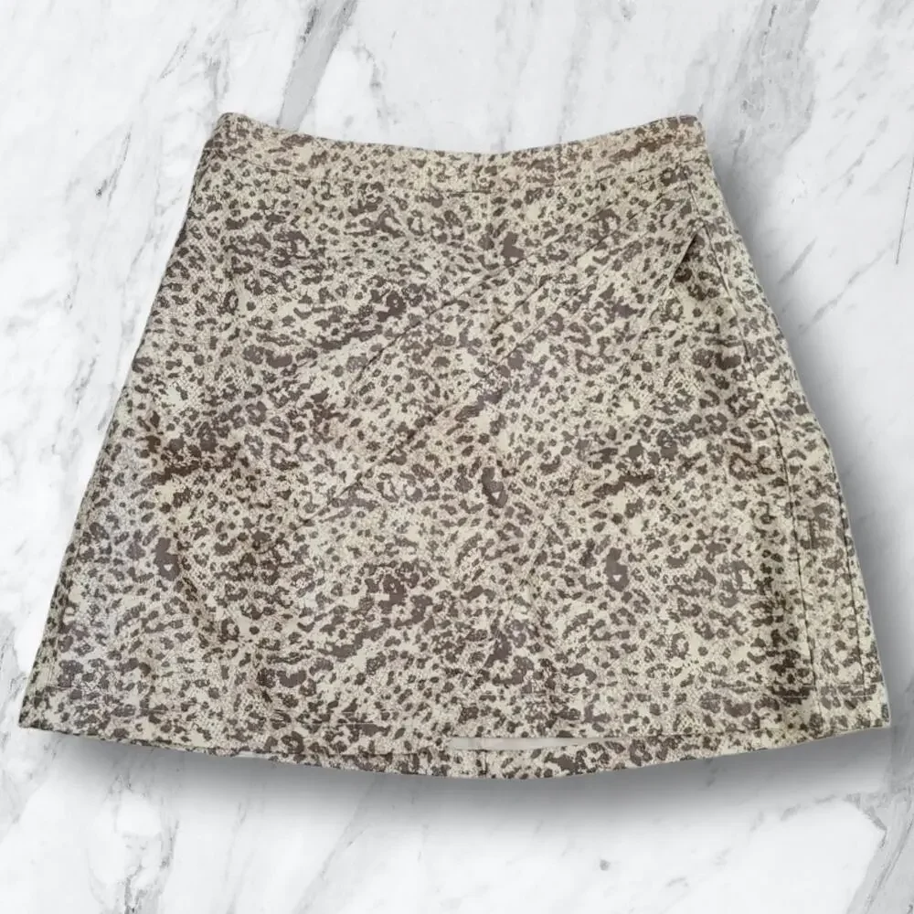 Free People NWT Fake Out Faux Leather Wrap Animal Print Mini Skirt Women's 0